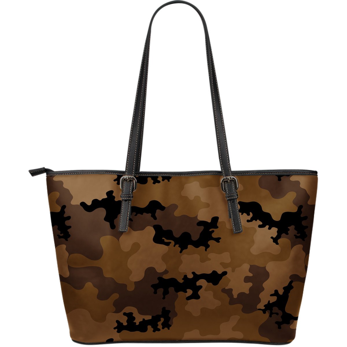 Dark Brown Camouflage Print Leather Tote Bag