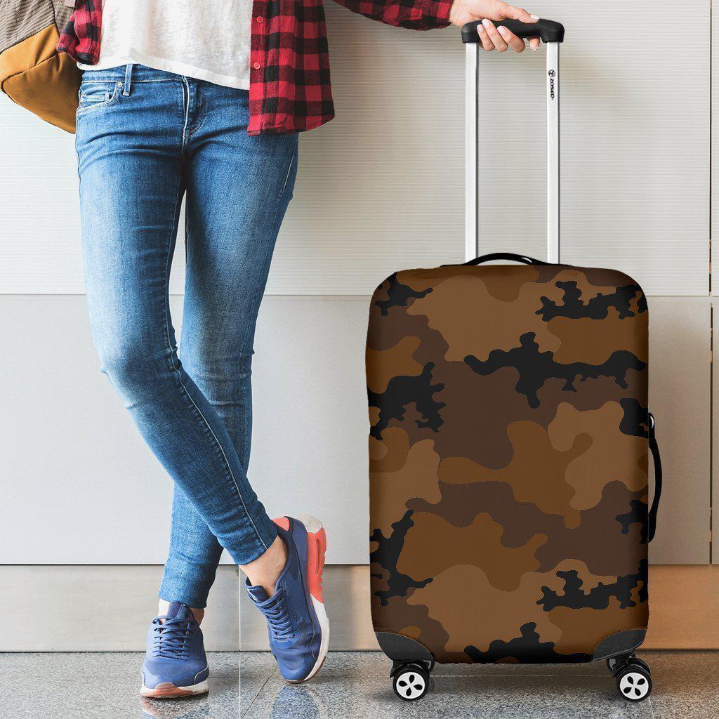 Dark Brown Camouflage Print Luggage Cover