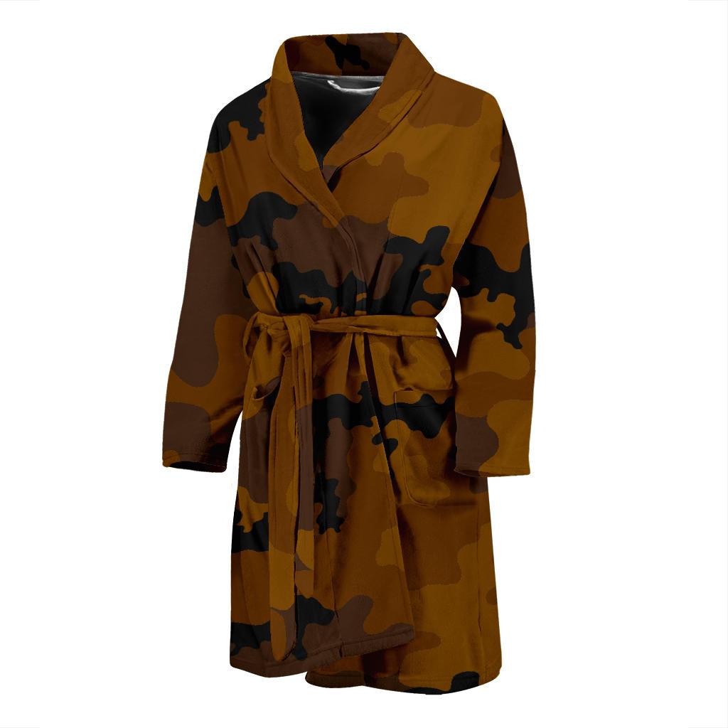 Dark Brown Camouflage Print Men's Bathrobe