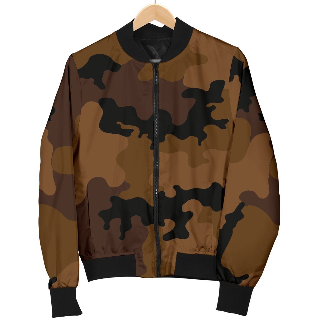 Dark Brown Camouflage Print Men's Bomber Jacket