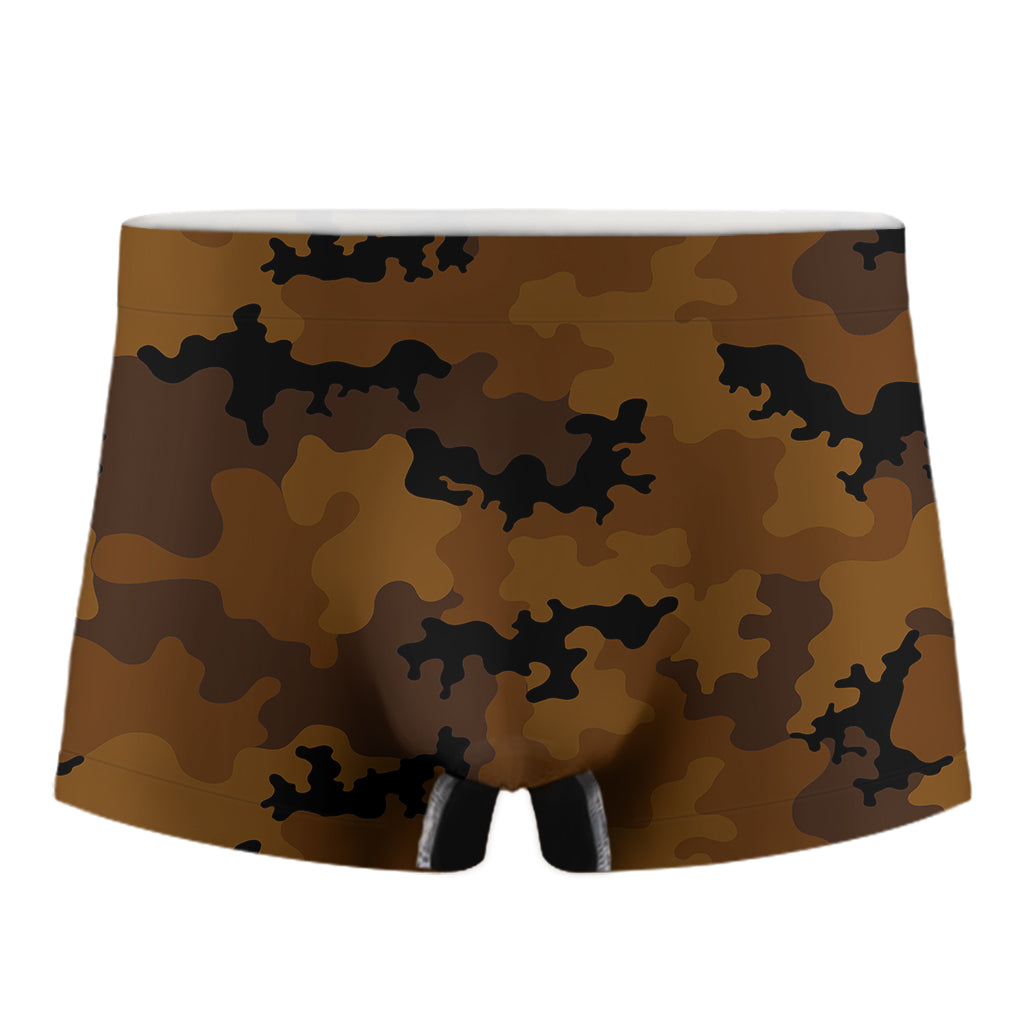 Dark Brown Camouflage Print Men's Boxer Briefs