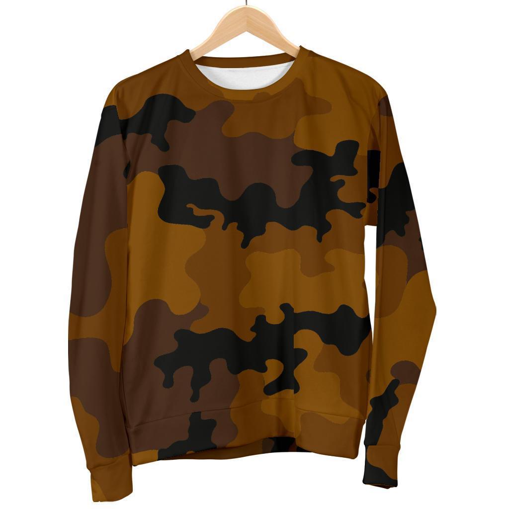 Dark Brown Camouflage Print Men's Crewneck Sweatshirt