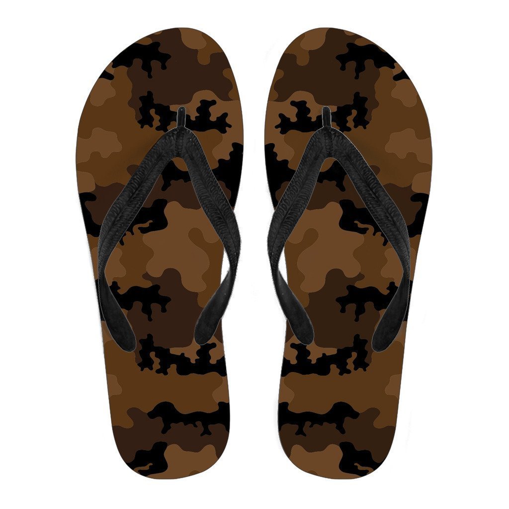 Dark Brown Camouflage Print Men's Flip Flops