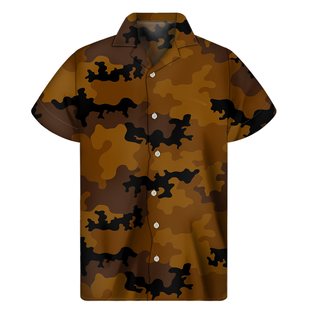 Dark Brown Camouflage Print Men's Short Sleeve Shirt