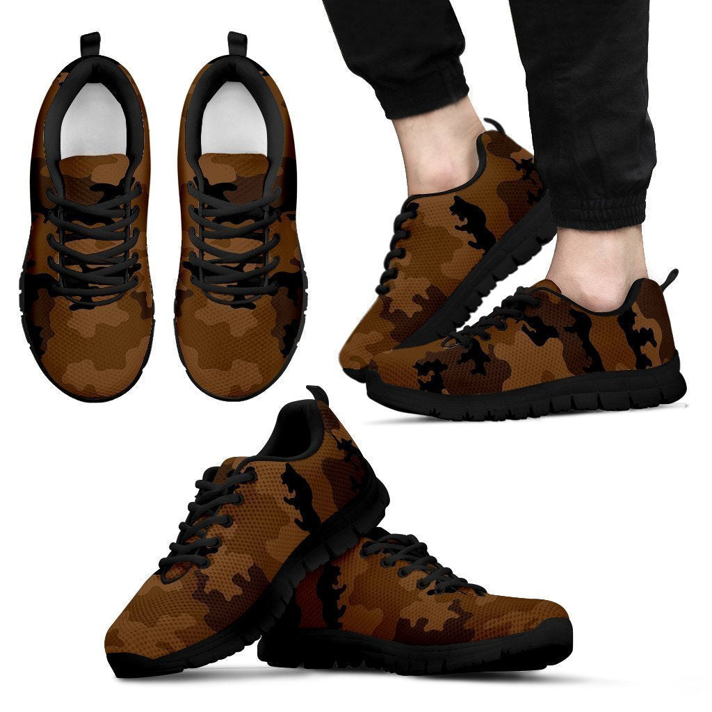 Dark Brown Camouflage Print Men's Sneakers