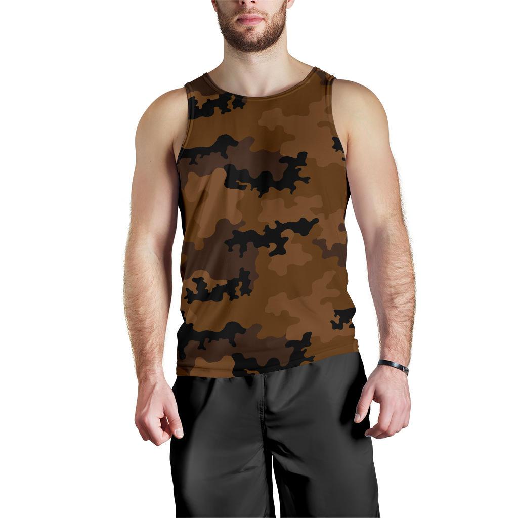 Dark Brown Camouflage Print Men's Tank Top