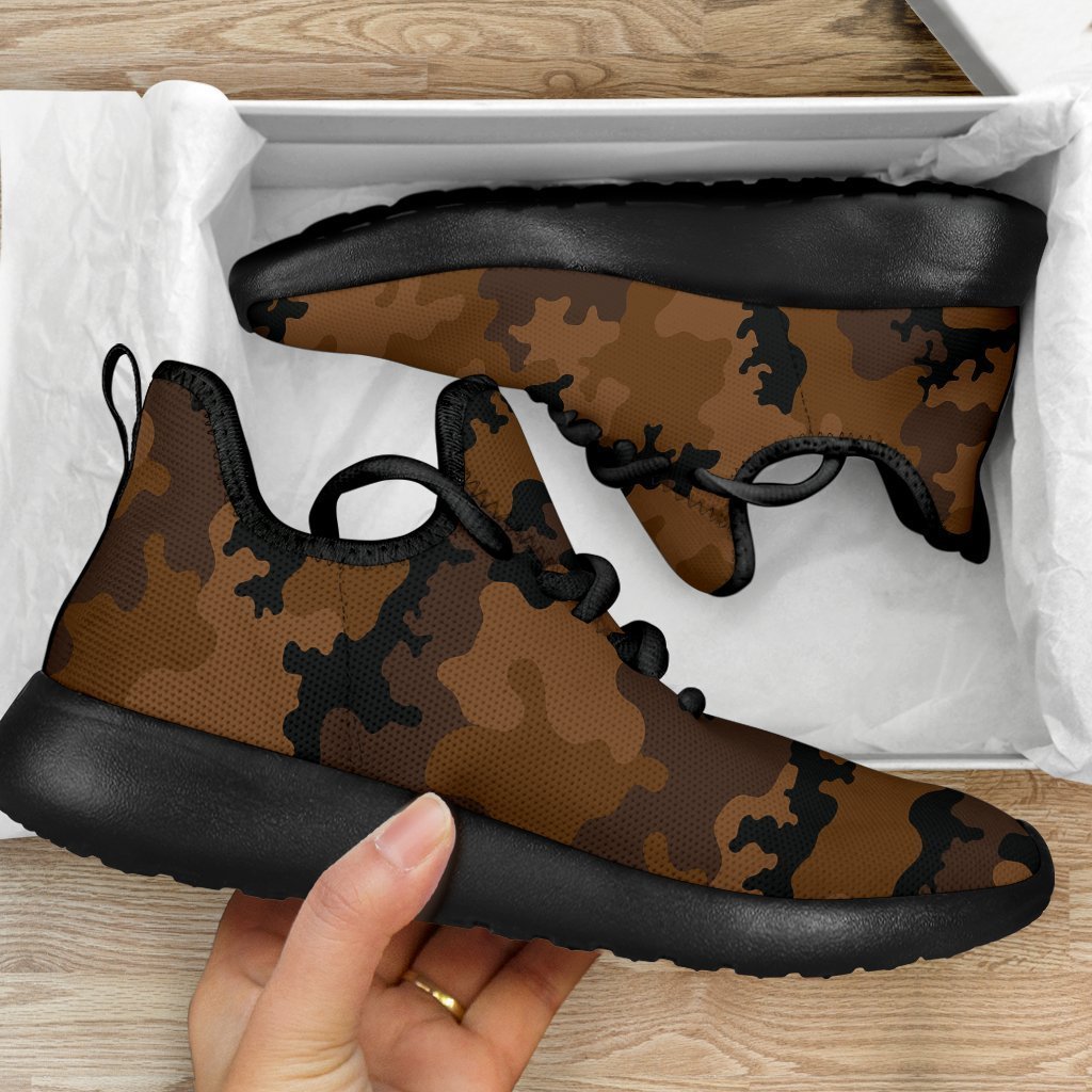 Dark Brown Camouflage Print Mesh Knit Shoes