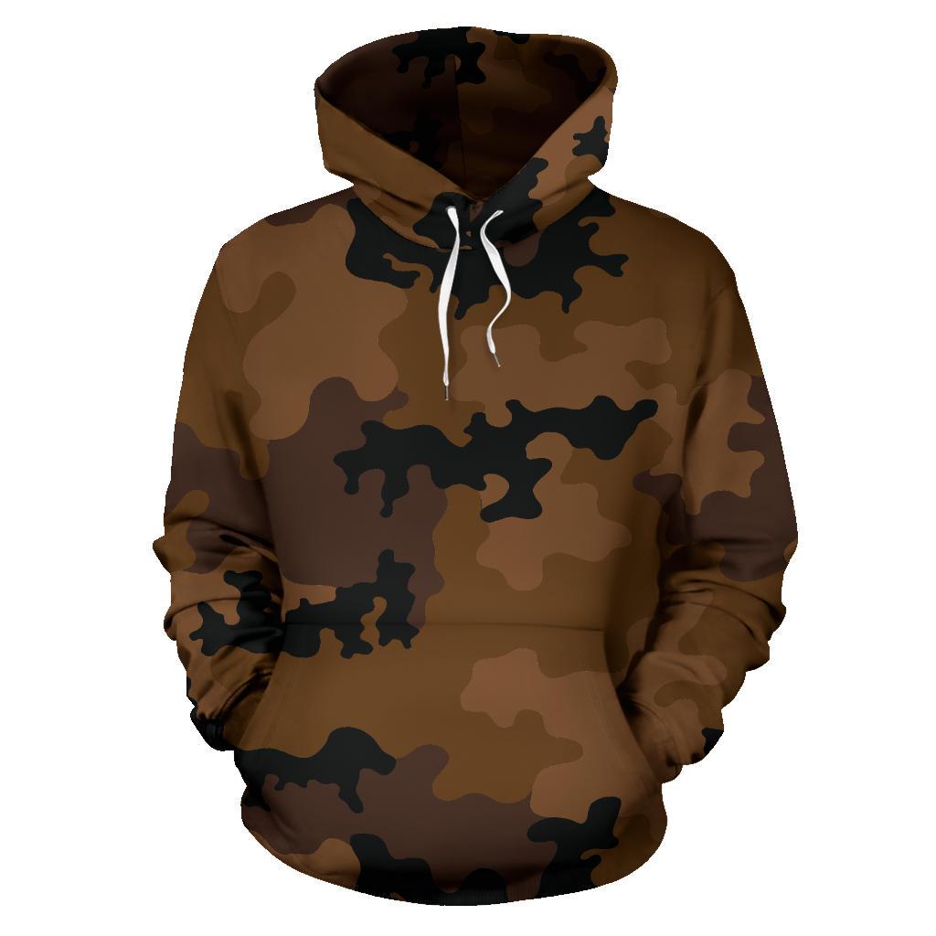 Dark Brown Camouflage Print Pullover Hoodie