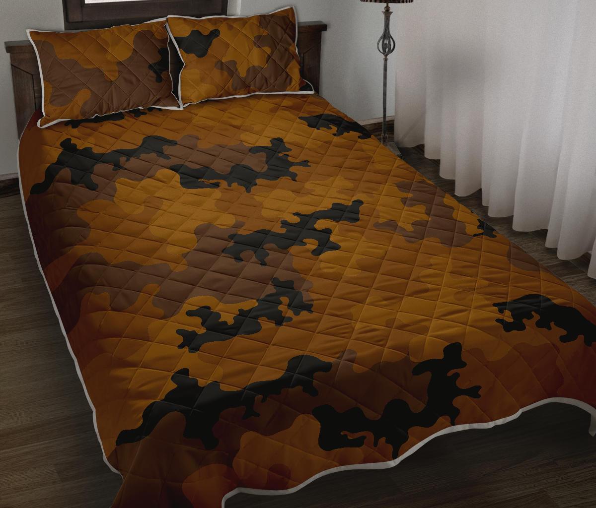 Dark Brown Camouflage Print Quilt Bed Set