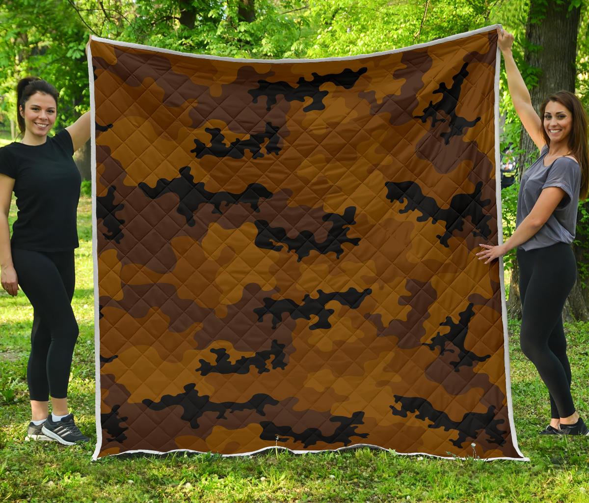 Dark Brown Camouflage Print Quilt