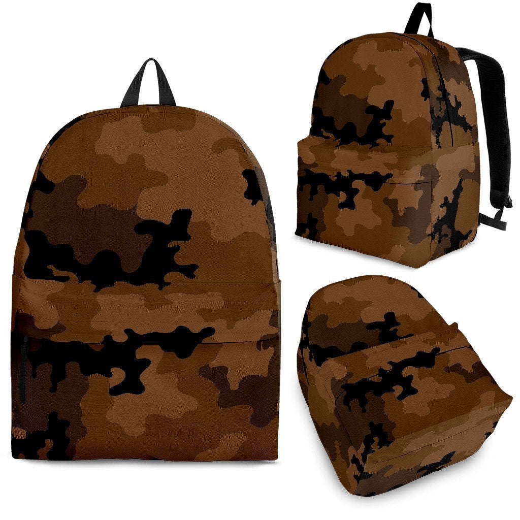 Dark Brown Camouflage Print School Backpack