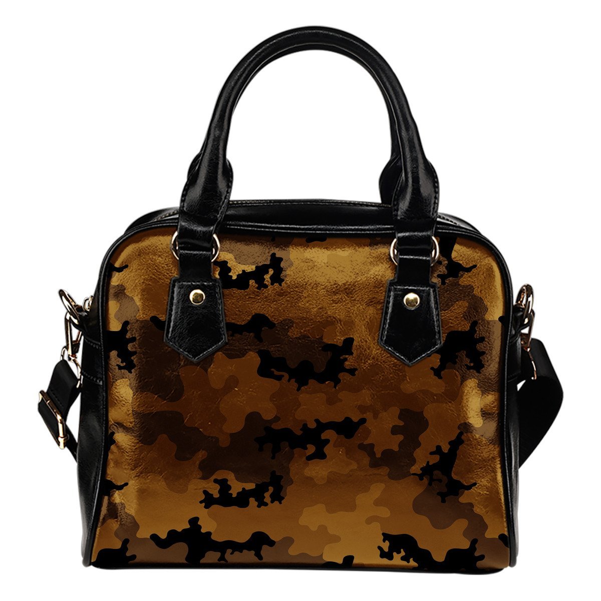 Dark Brown Camouflage Print Shoulder Handbag