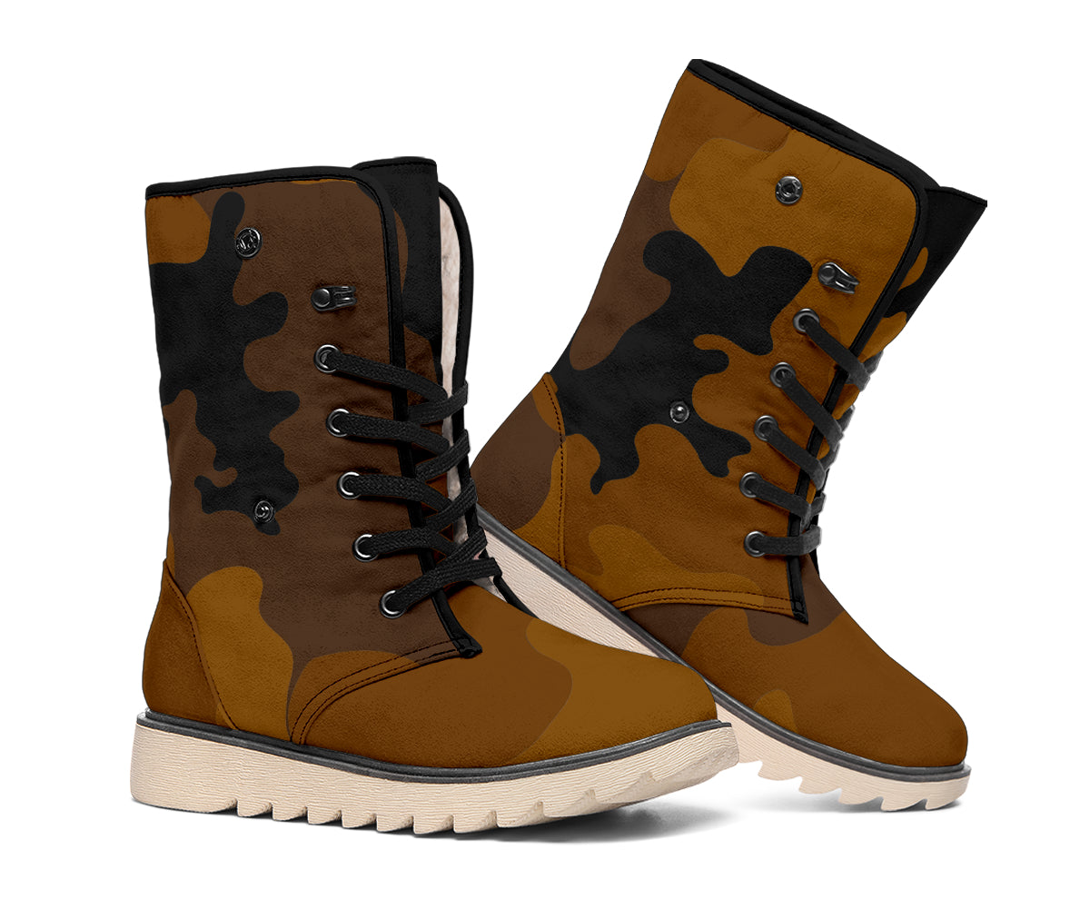 Dark Brown Camouflage Print Winter Boots