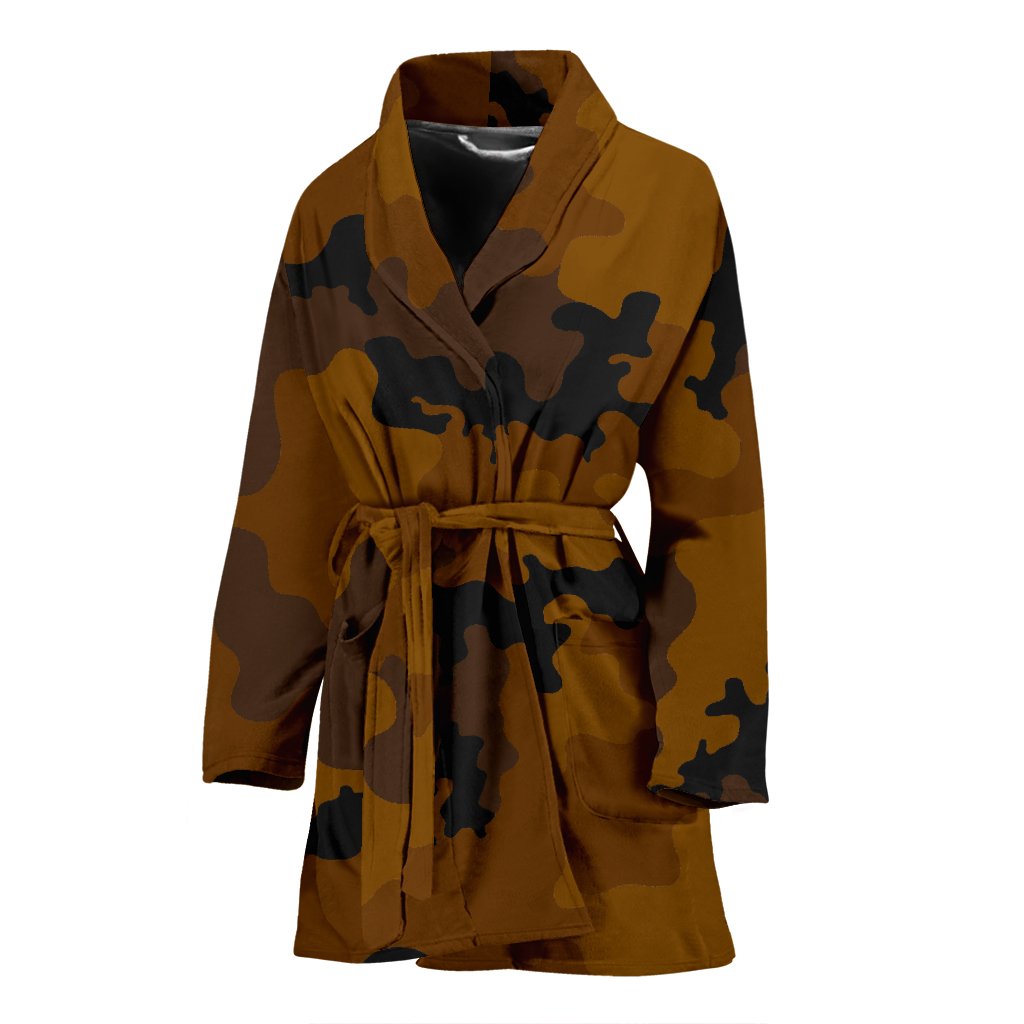 Dark Brown Camouflage Print Women's Bathrobe