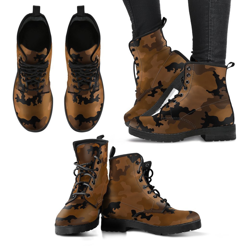 Dark Brown Camouflage Print Women's Boots