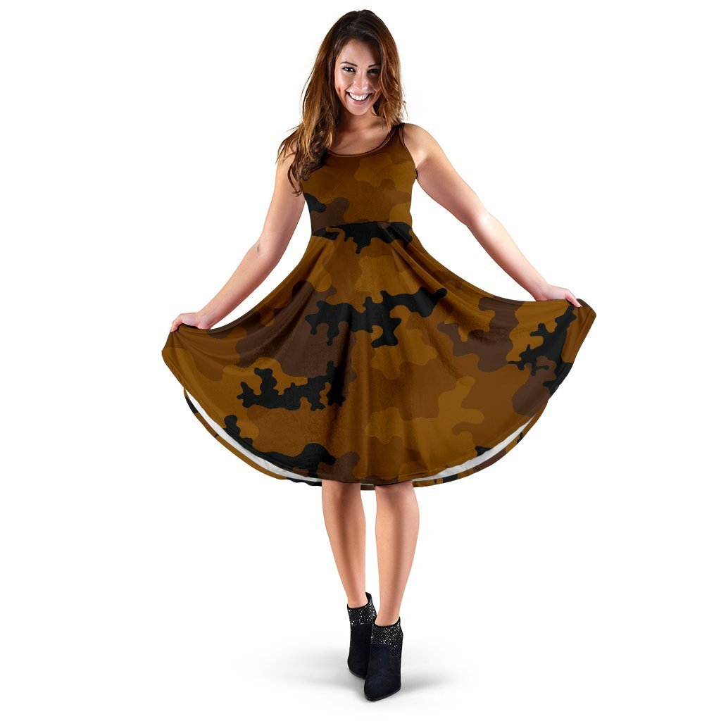 Dark Brown Camouflage Print Women's Dress