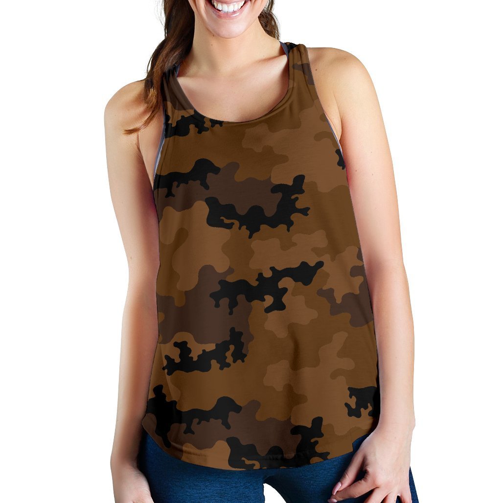 Dark Brown Camouflage Print Women's Racerback Tank Top