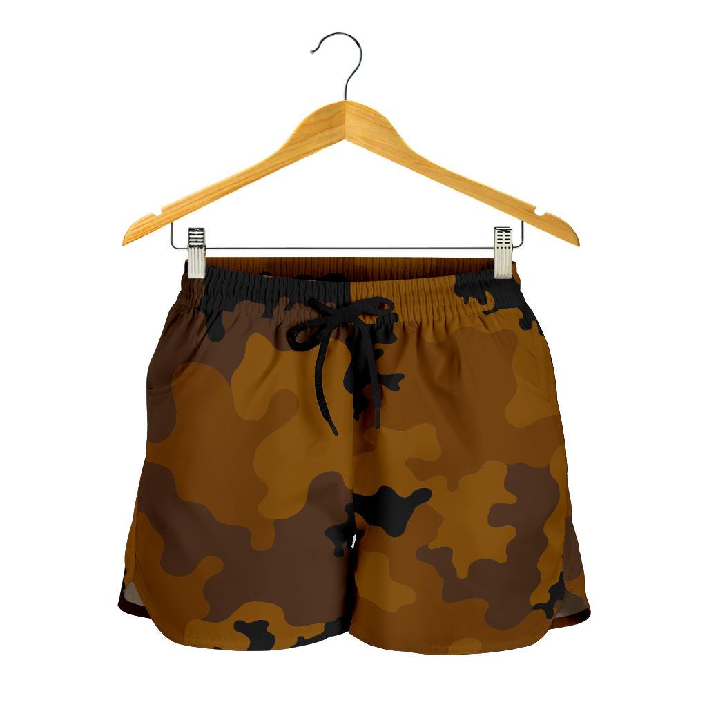 Dark Brown Camouflage Print Women's Shorts