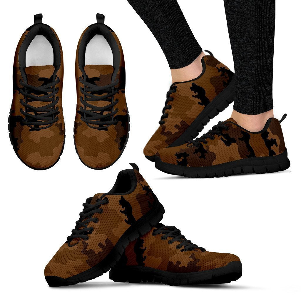 Dark Brown Camouflage Print Women's Sneakers