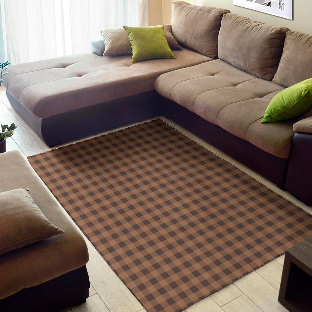 Dark Brown Check Pattern Print Area Rug