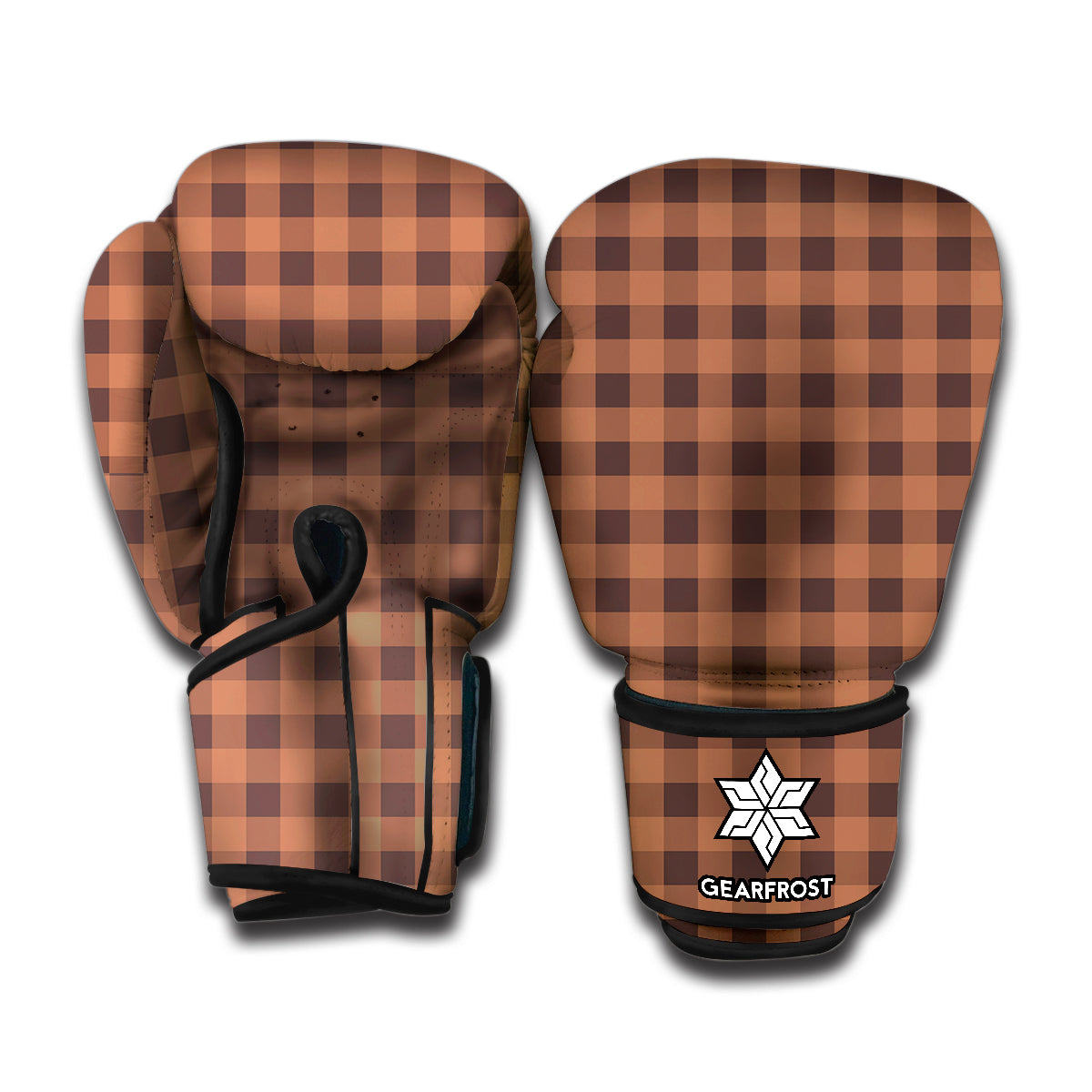 Dark Brown Check Pattern Print Boxing Gloves