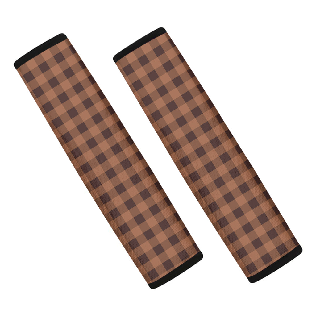 Dark Brown Check Pattern Print Car Seat Belt Covers