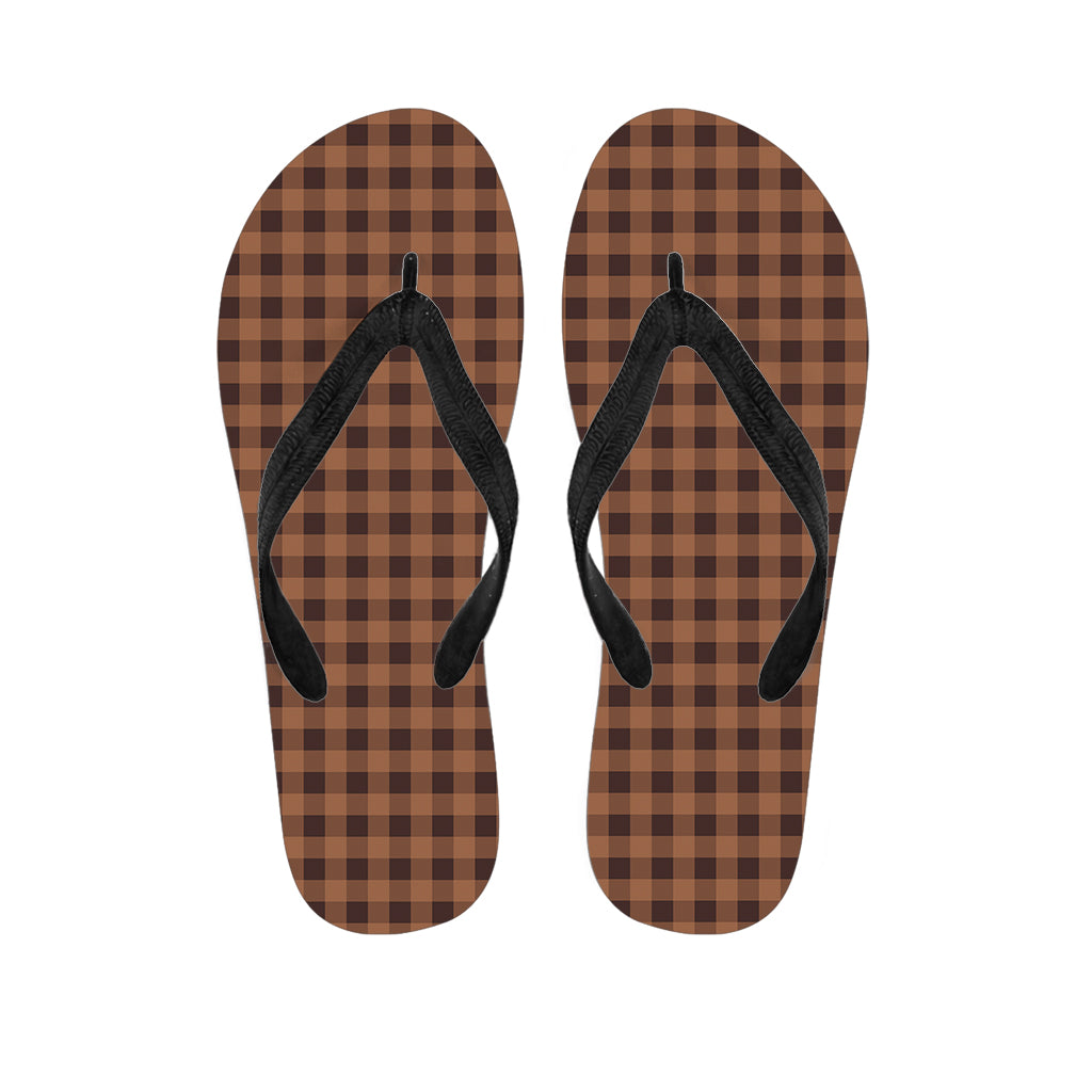 Dark Brown Check Pattern Print Flip Flops