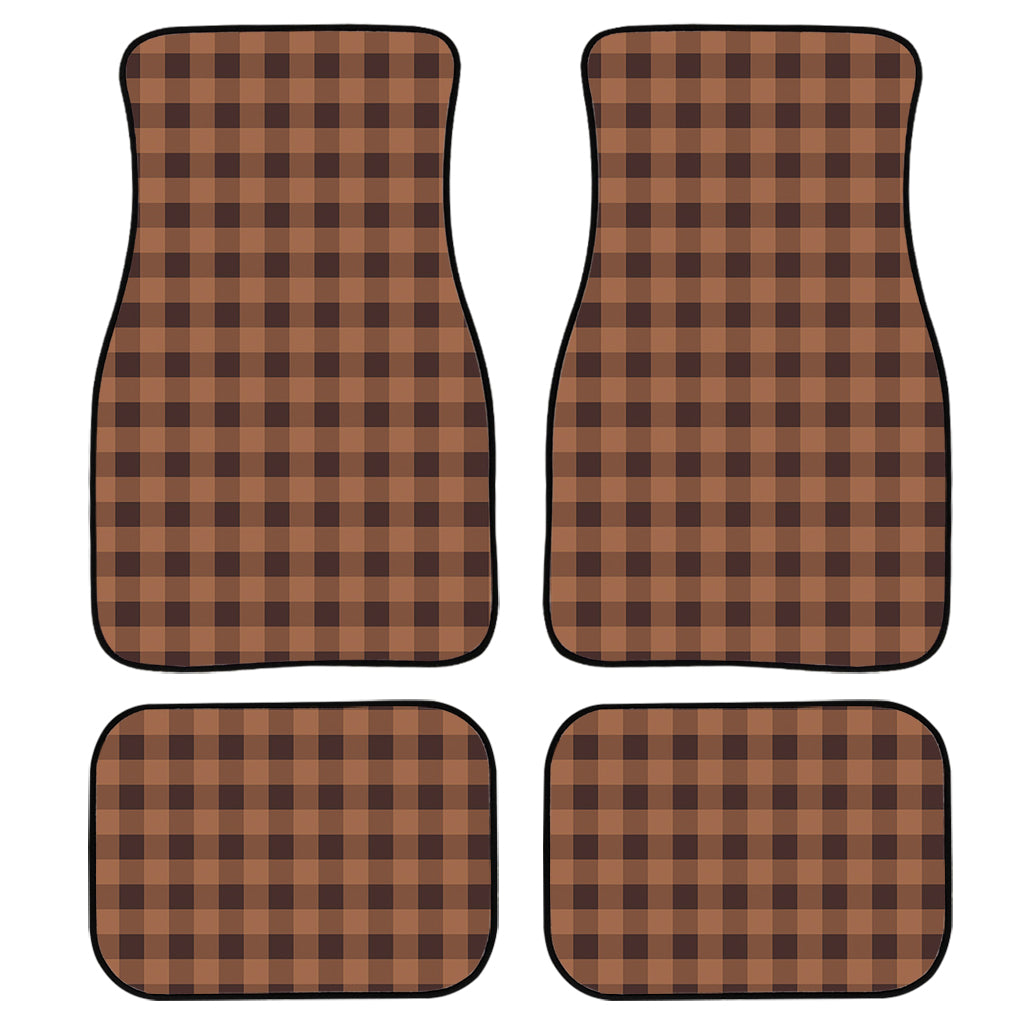 Dark Brown Check Pattern Print Front and Back Car Floor Mats