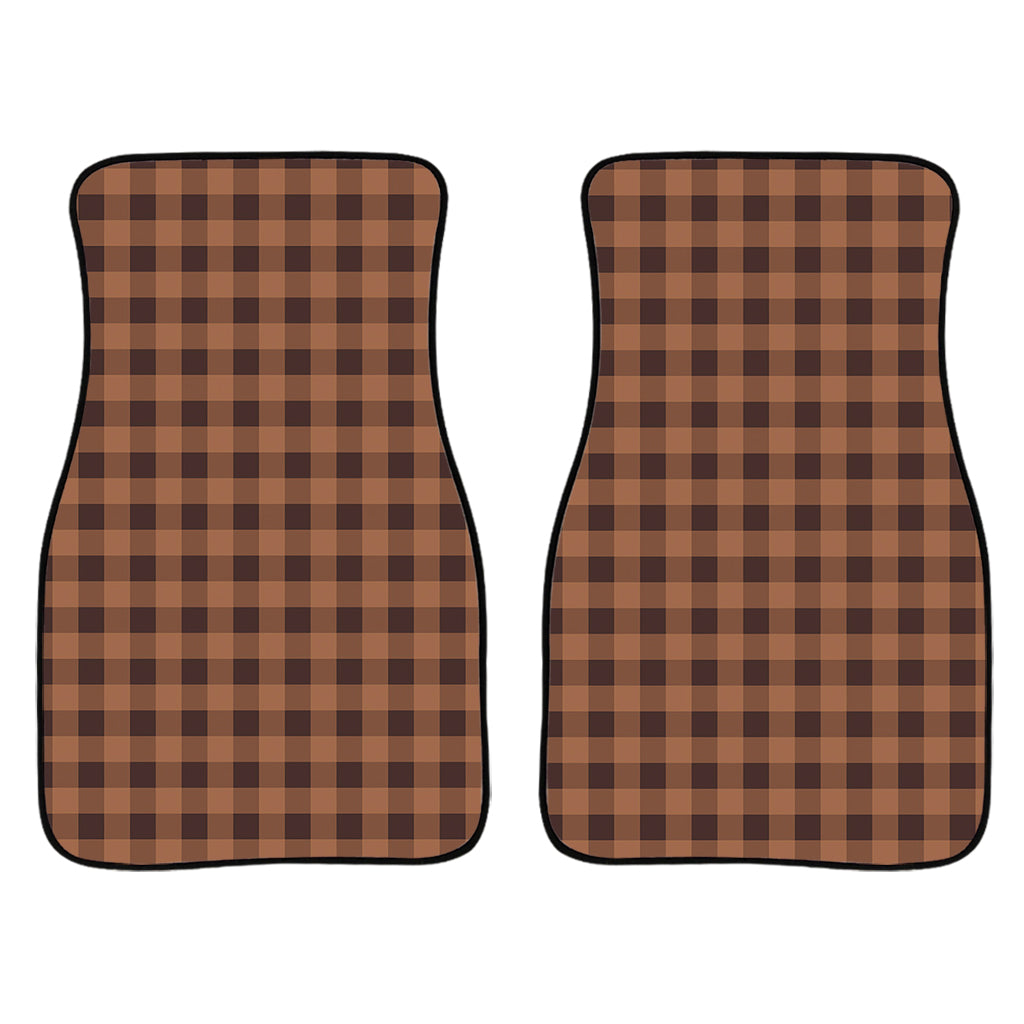 Dark Brown Check Pattern Print Front Car Floor Mats