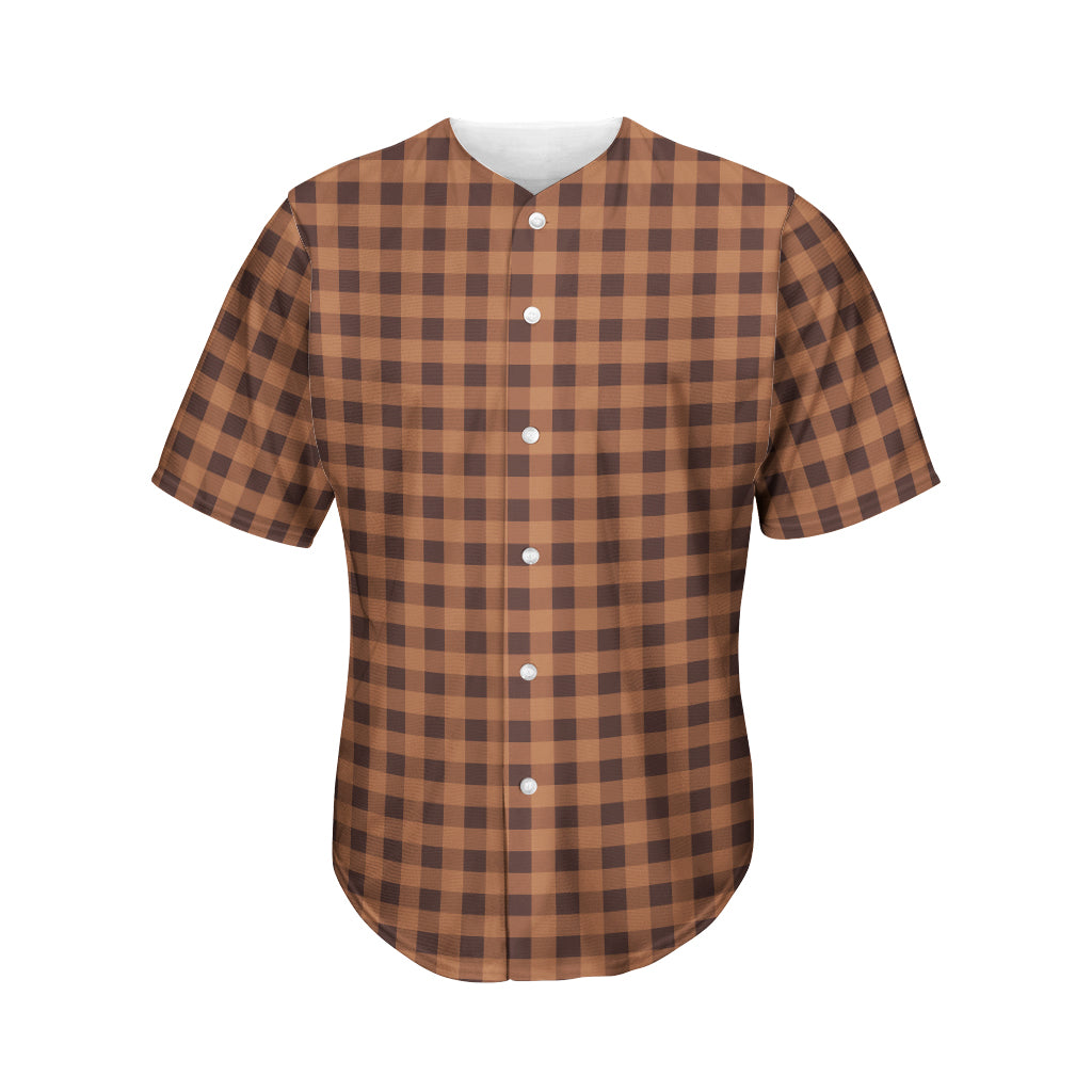 Dark Brown Check Pattern Print Men's Baseball Jersey