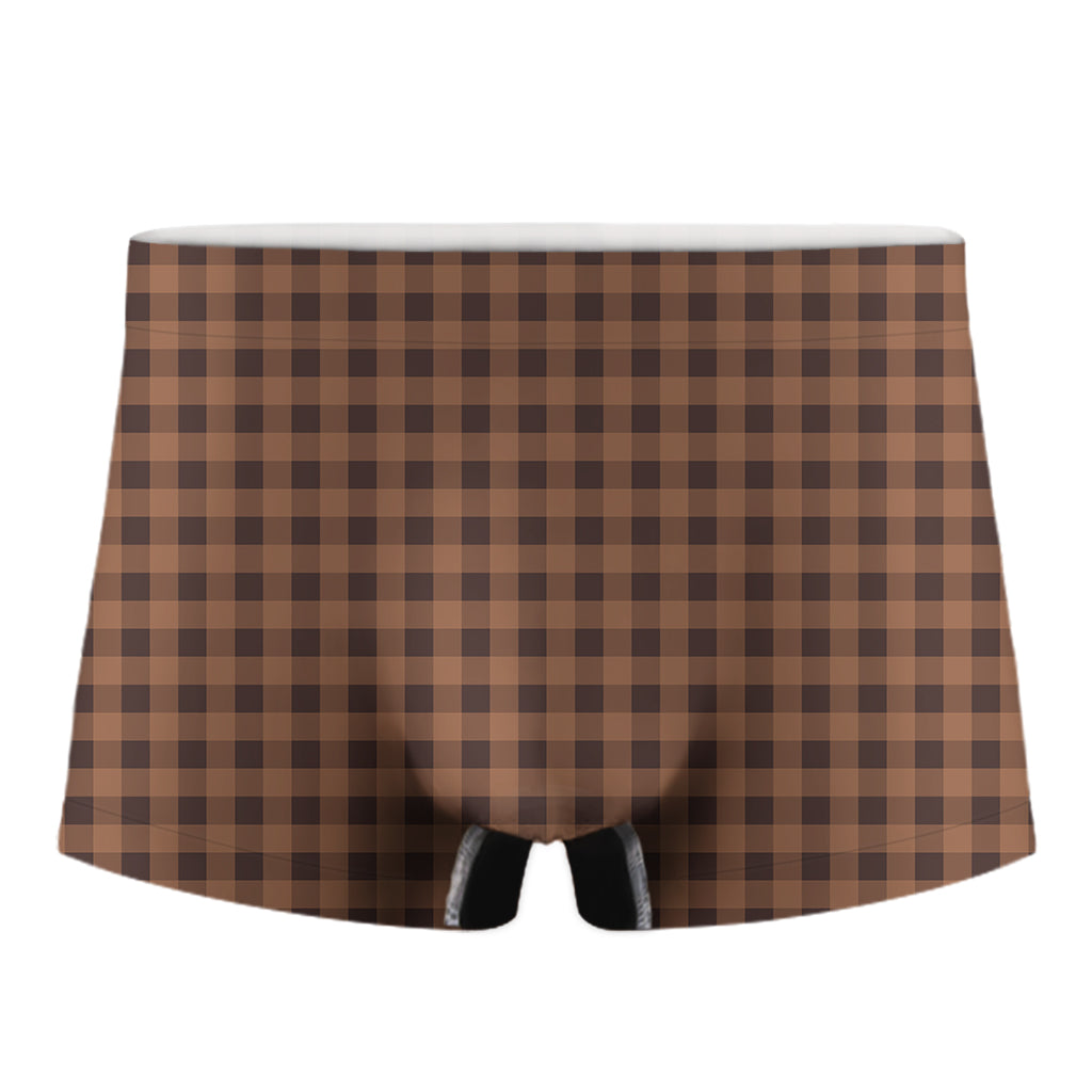 Dark Brown Check Pattern Print Men's Boxer Briefs