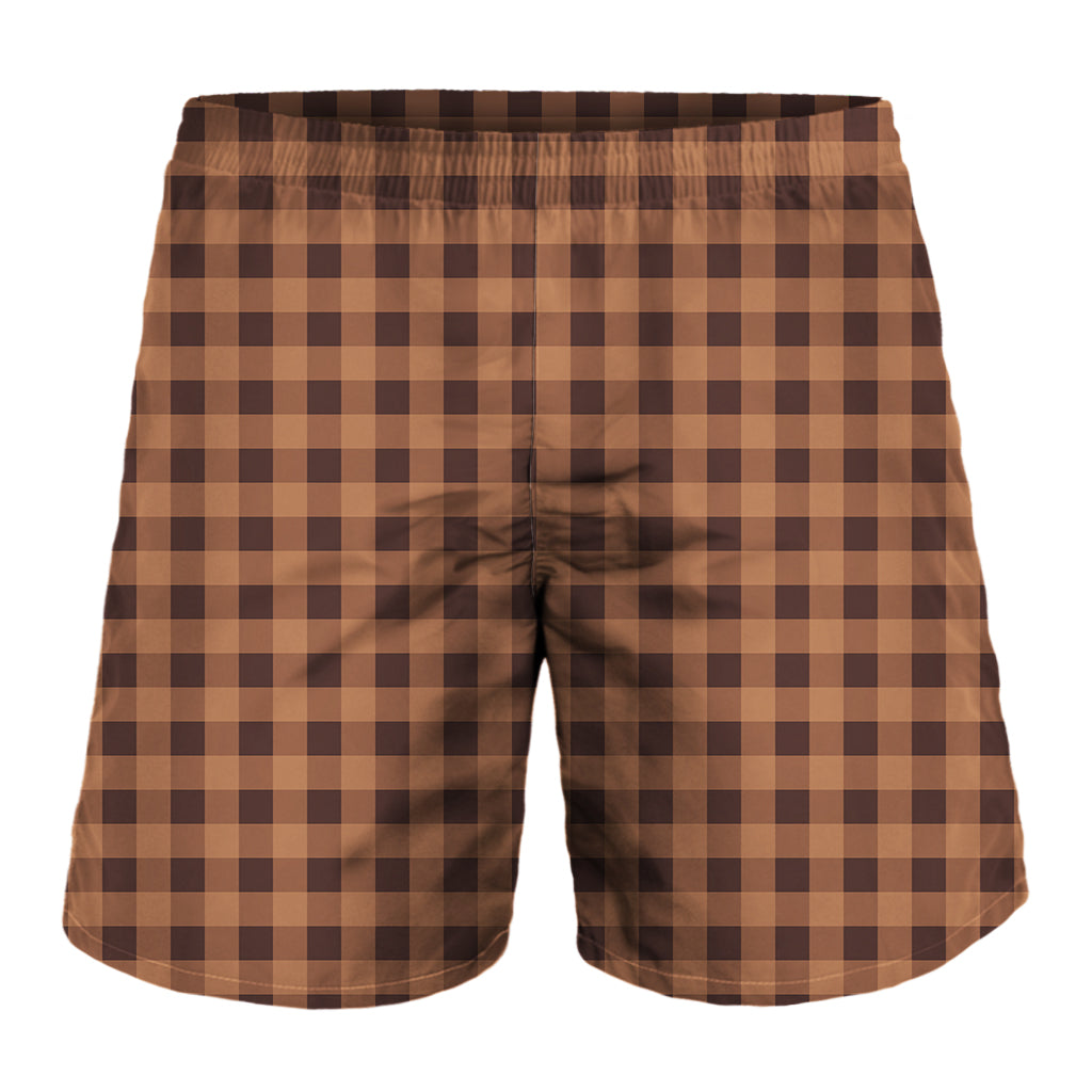 Dark Brown Check Pattern Print Men's Shorts