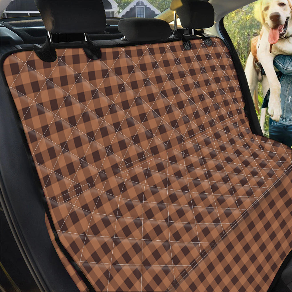 Dark Brown Check Pattern Print Pet Car Back Seat Cover