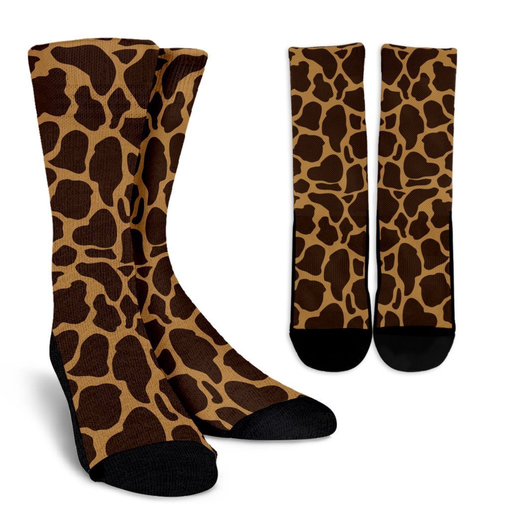 Dark Brown Cow Print Crew Socks