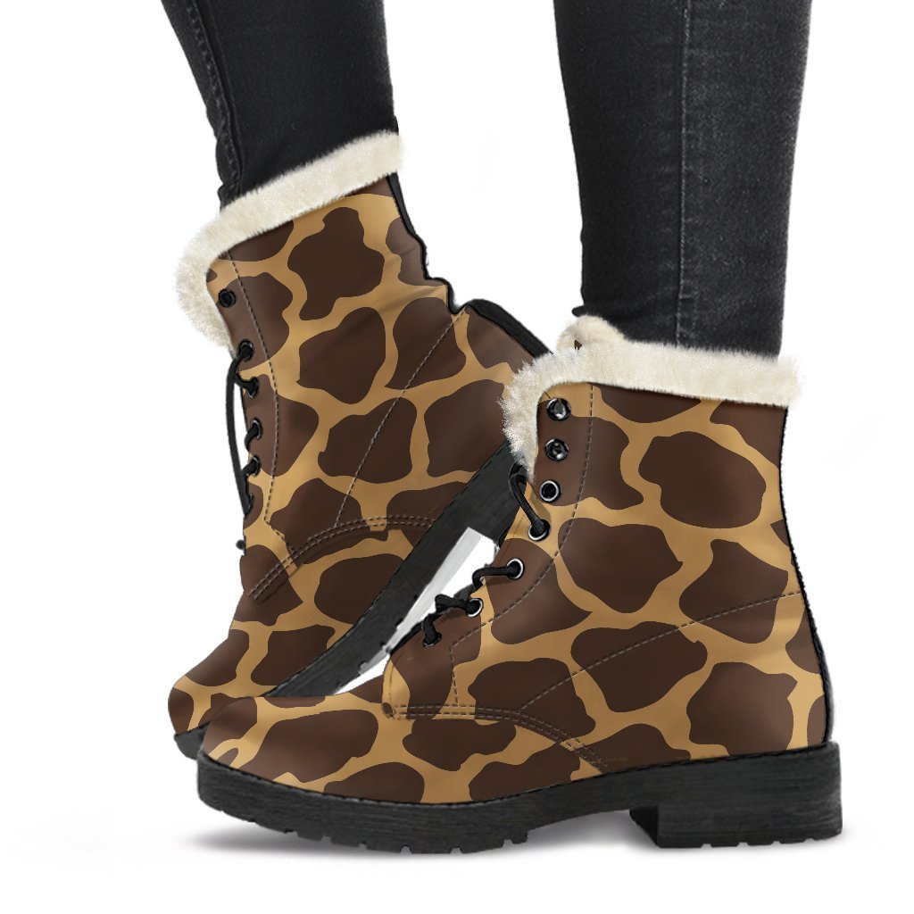 Dark Brown Cow Print Faux Fur Leather Boots