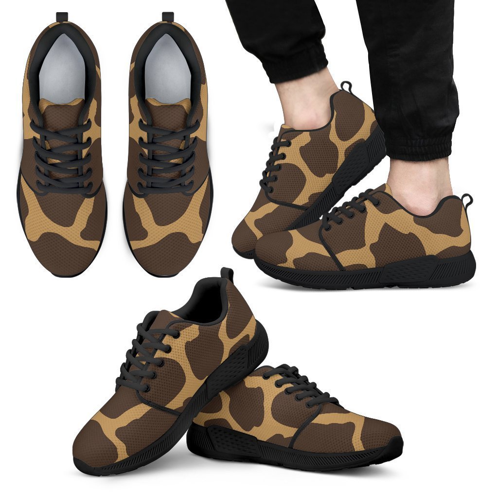 Dark Brown Cow Print Men's Athletic Shoes