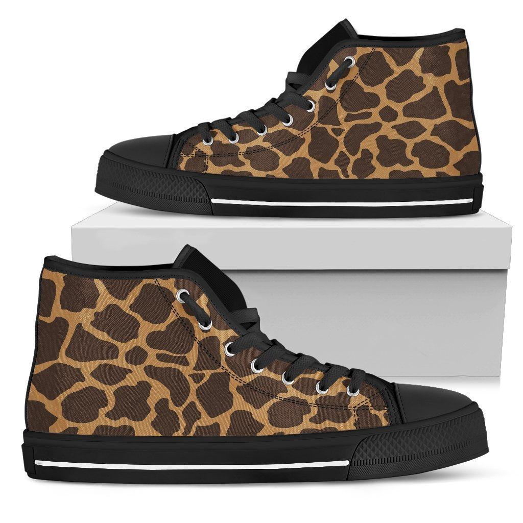 Dark Brown Cow Print Men's High Top Shoes