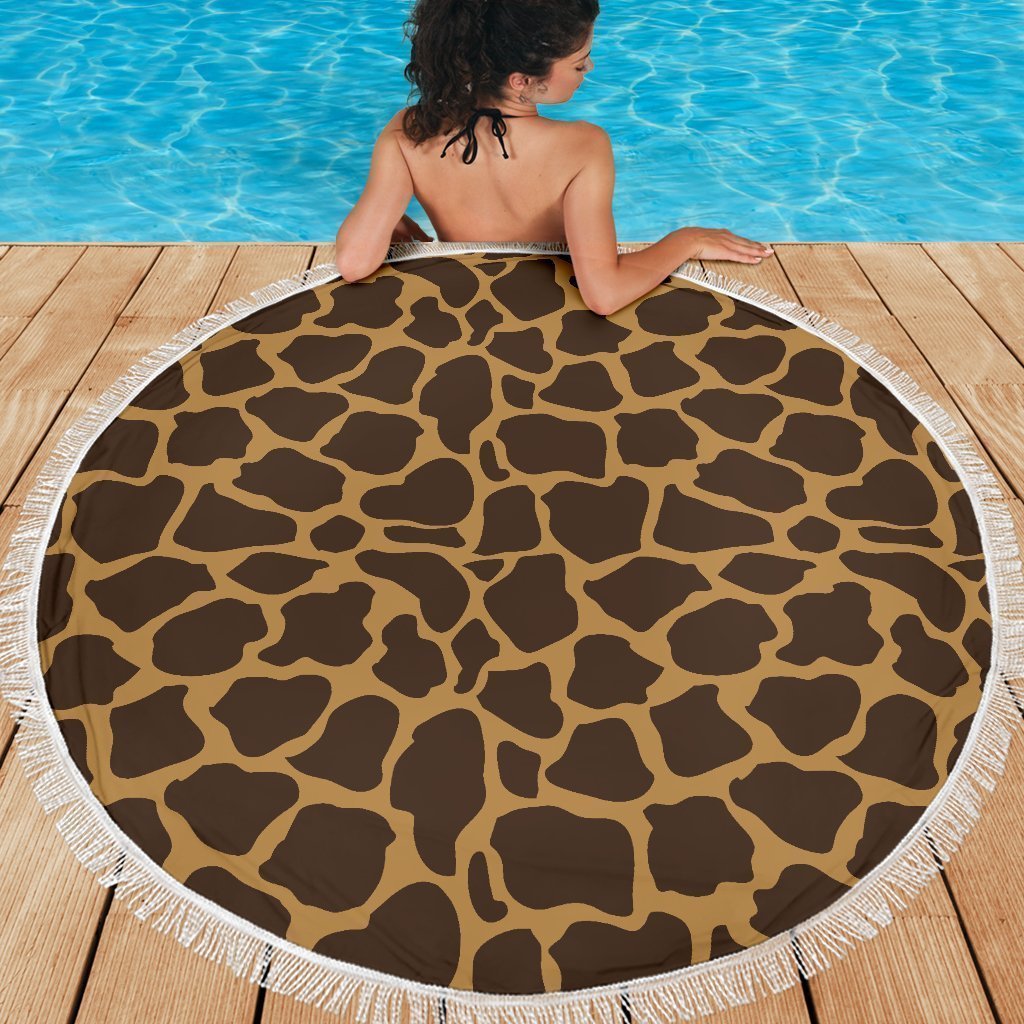 Dark Brown Cow Print Round Beach Blanket