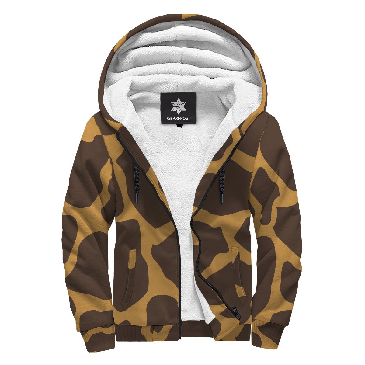 Dark Brown Cow Print Sherpa Lined Fleece Hoodie