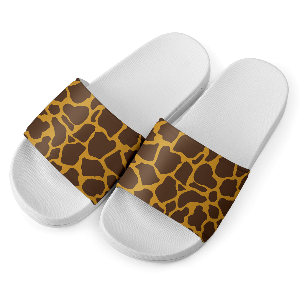 Dark Brown Cow Print White Slide Sandals