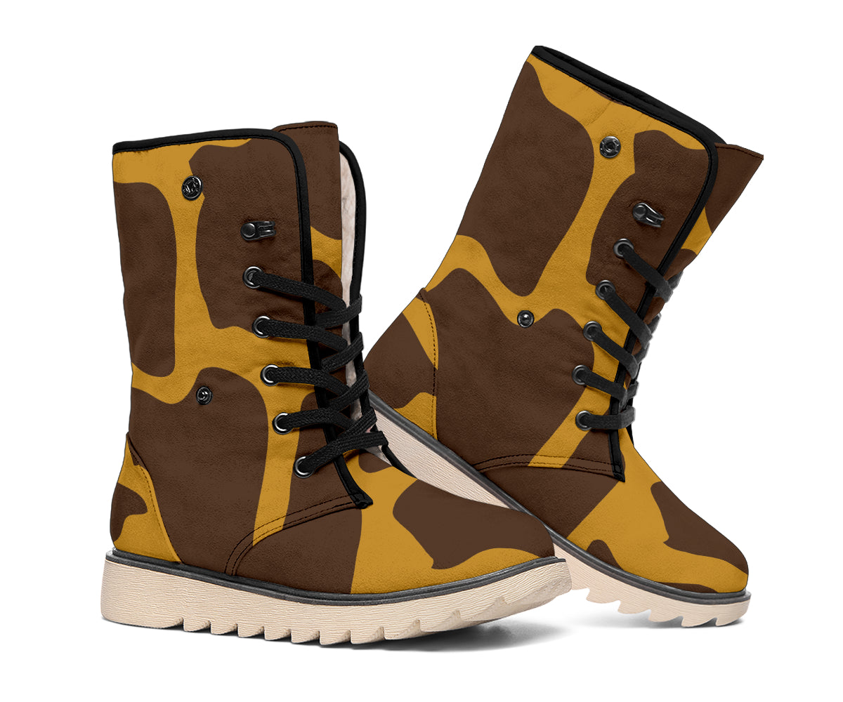 Dark Brown Cow Print Winter Boots