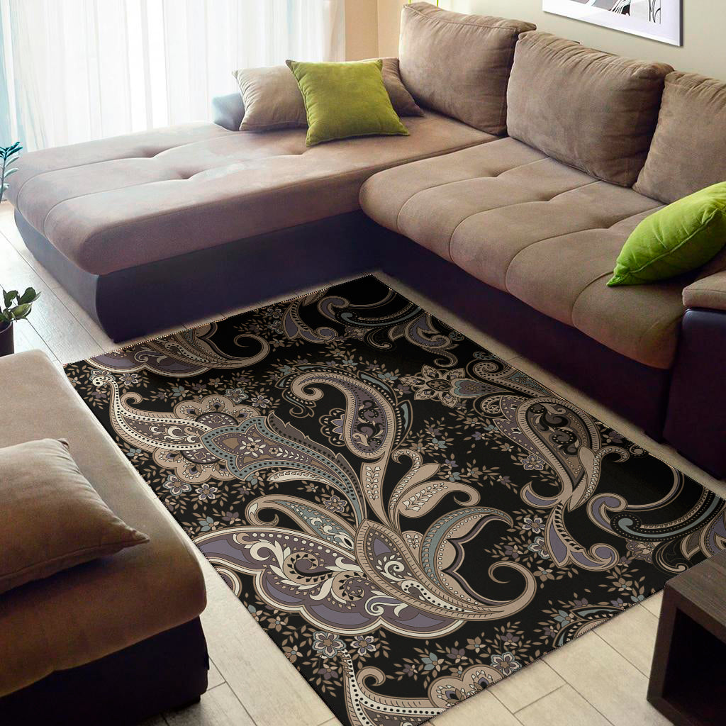 Dark Brown Paisley Pattern Print Area Rug