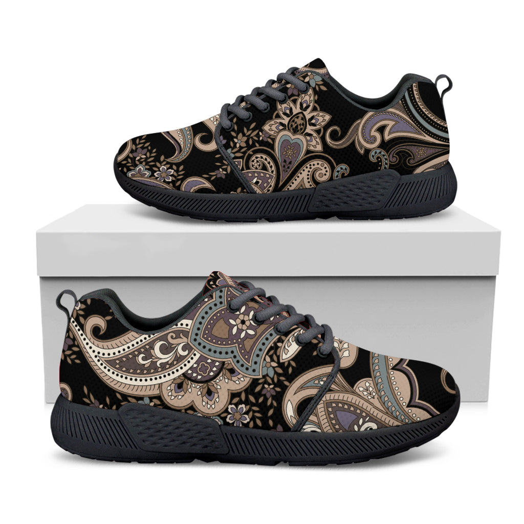 Dark Brown Paisley Pattern Print Black Athletic Shoes