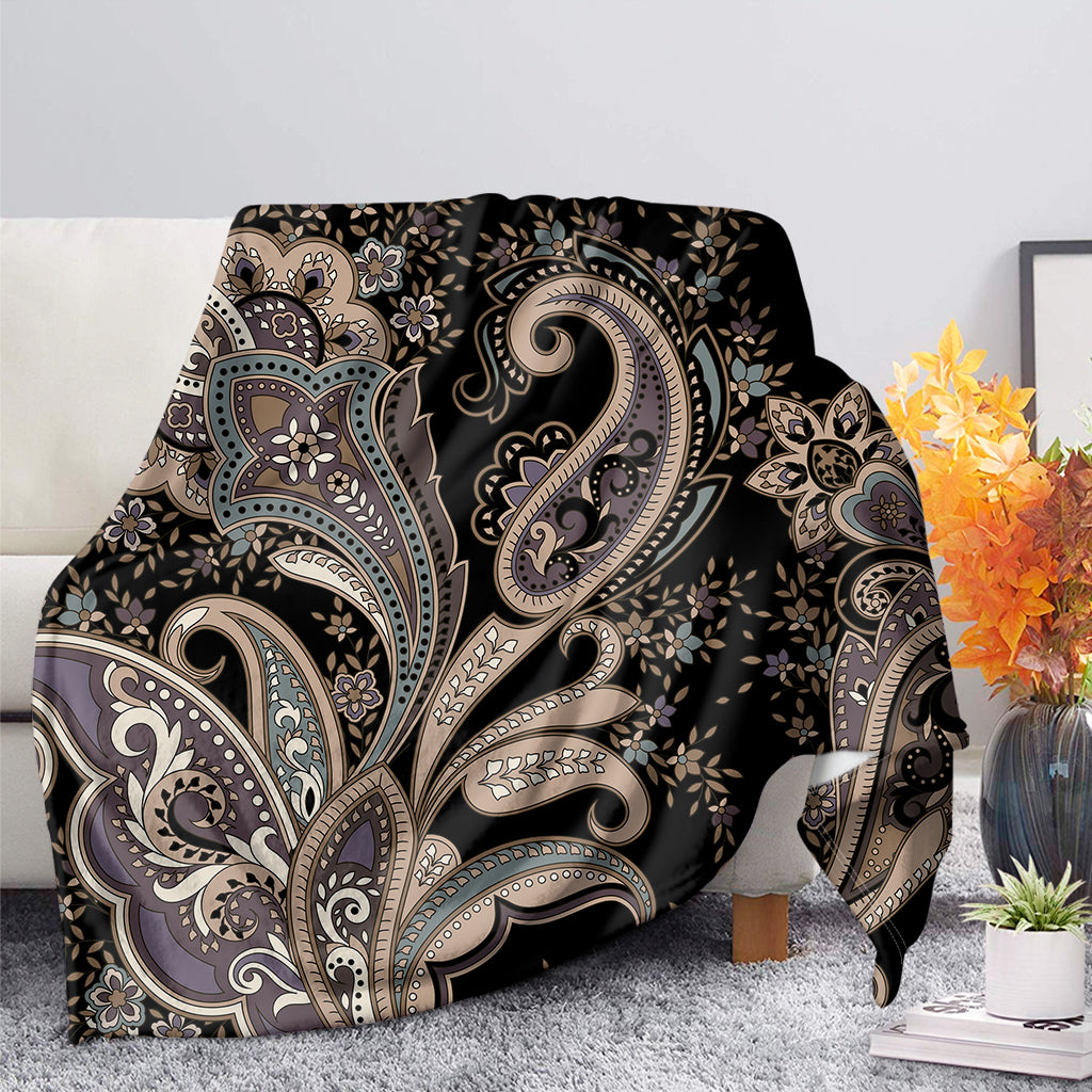 Dark Brown Paisley Pattern Print Blanket