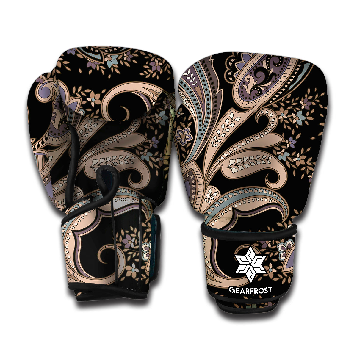 Dark Brown Paisley Pattern Print Boxing Gloves