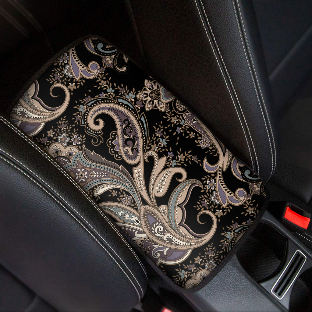 Dark Brown Paisley Pattern Print Car Center Console Cover