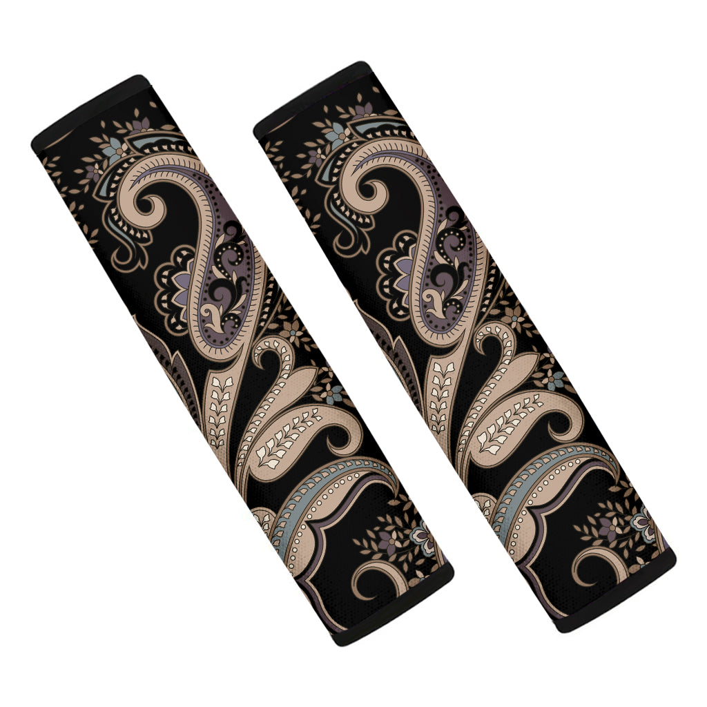 Dark Brown Paisley Pattern Print Car Seat Belt Covers