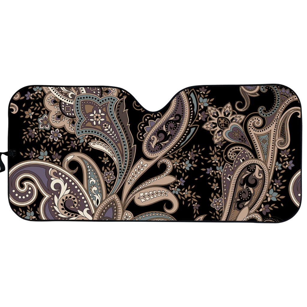 Dark Brown Paisley Pattern Print Car Sun Shade