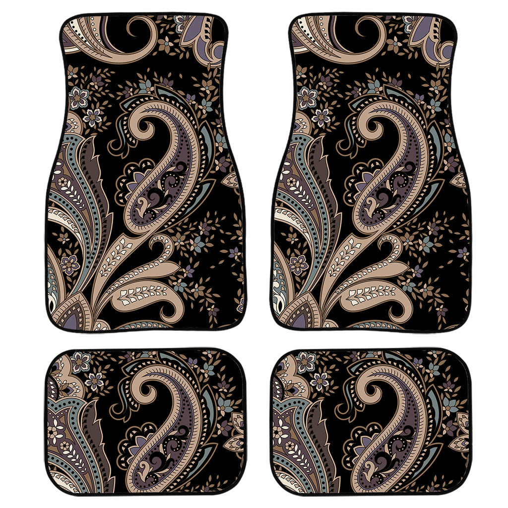 Dark Brown Paisley Pattern Print Front and Back Car Floor Mats