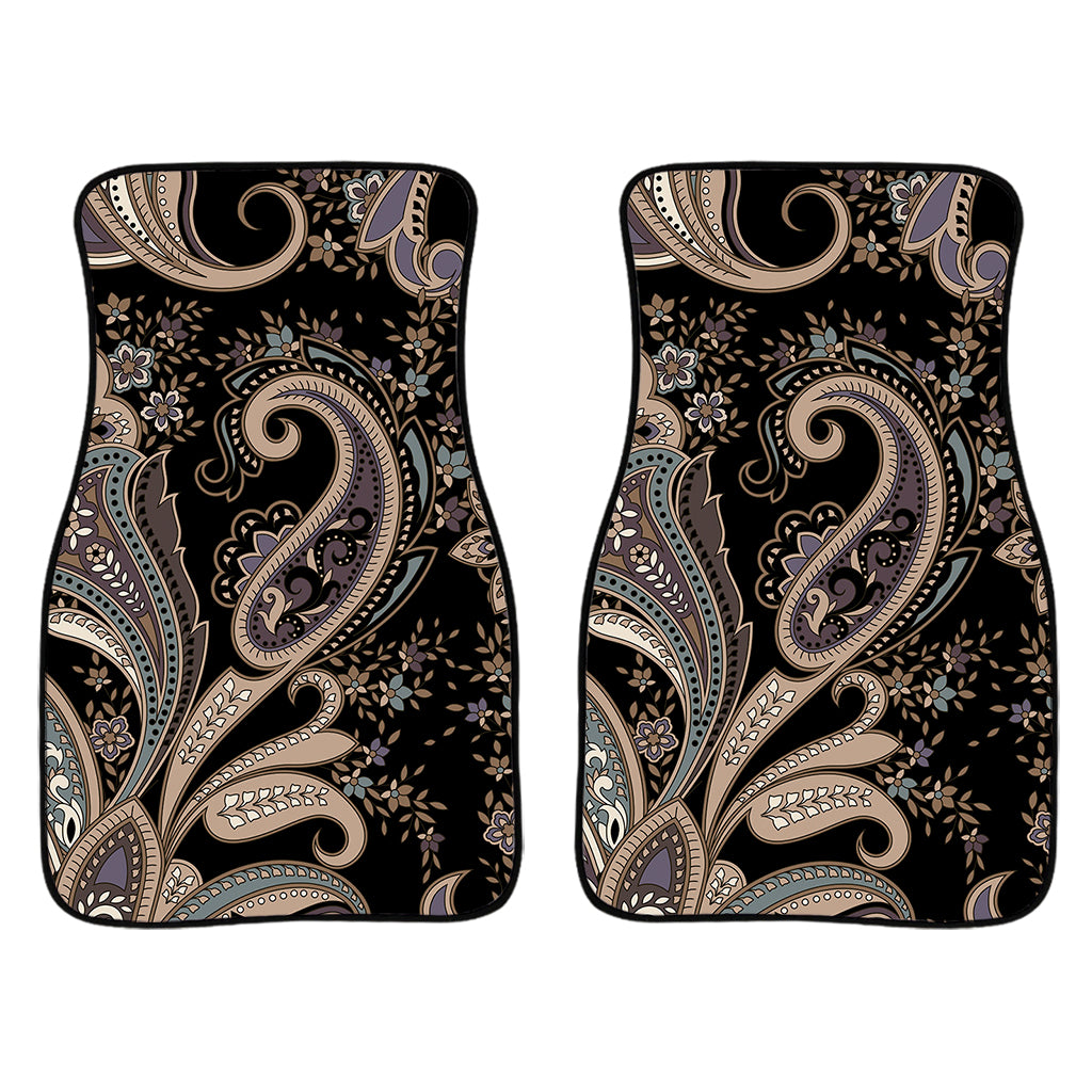 Dark Brown Paisley Pattern Print Front Car Floor Mats